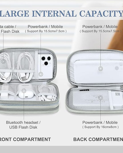 FYY Electronic Organizer, Travel Cable Organizer Bag Pouch Electronic Accessories Carry Case Portable Waterproof Double Layers All-in-One Storage Bag for Cable, Charger, Phone, Earphone Light Grey