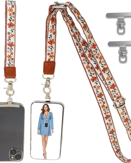 LEMEDE Wrist Keychain and Adjustable Phone Lanyard, Silver Hook Phone Crossbody Strap with 360° Rotating Phone Pads