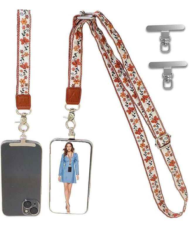 LEMEDE Wrist Keychain and Adjustable Phone Lanyard, Silver Hook Phone Crossbody Strap with 360° Rotating Phone Pads