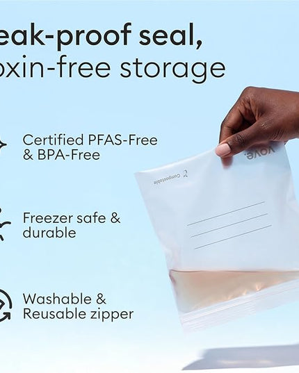 Vove Compostable Sandwich Bags 30 Ct – PFAS-Free, BPI Certified, Freezer Safe with Airtight Seal for Lunches & Meal Prep, Plant-Based
