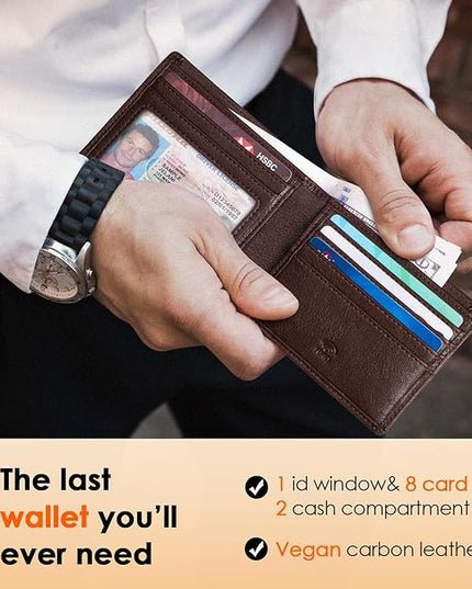 RUNBOX Wallet for Men Slim Leather Bifold RFID Blocking Minimalist Front Pocket Design with Gift Box