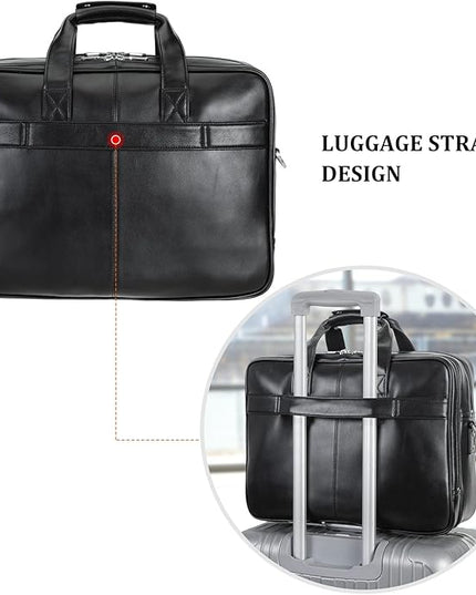 Men's Solid Thick Full Grain Leather 17.3" Laptop Briefcase Classic Messenger Bag Fit Business Travel | Solid, Thick, Full Grain Leather, 17.3", Classic, Fit, Business Travel