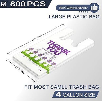YoYoRain 800 Pack Purple T-Shirt Bags, 11"x6"x21" Plastic Carry Bags with Handles for Retail & Grocery Use