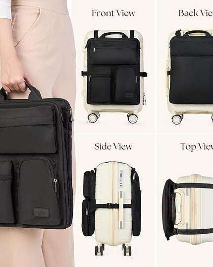 BAREFOOT CARIBOU Over Luggage Organizer for Carry On Bag or Suitcase with Storage Pockets, 16” Laptop Sleeve with Handle, Travel Accessories Bag Slide On Luggage Harness with Adjustable Straps (Black)