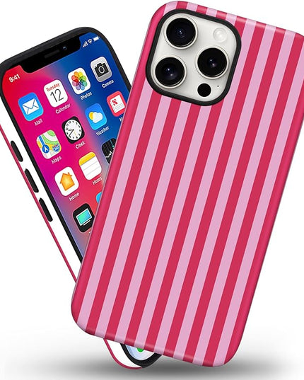 Magnetic for iPhone 12/12P Case Cute Stripes Phone Case, Shockproof Slim TPU and Hard PC Protective Phone Cover Compatible with MagSafe Designed for Women Girls, Blue and White