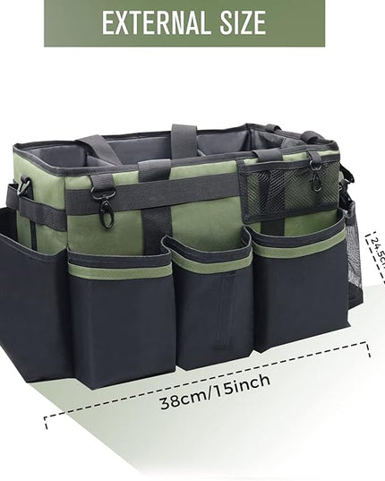 Wearable Cleaning Caddy Organizer with Handle & Shoulder Straps for Housekeepers, Under Sink & Car Cleaning Tool Organizer Bag with 4 Foldable Dividers (Green)