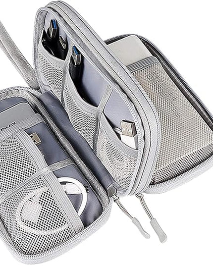 Electronic Organizer Bag, Waterproof Portable Electronic Organizer Travel Accessories Cable Bag Universal Cord Storage Case for CableCord Storage Double Layer - Gray, Large