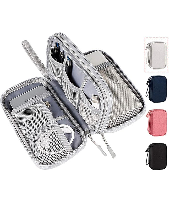 Electronic Organizer Bag, Waterproof Portable Electronic Organizer Travel Accessories Cable Bag Universal Cord Storage Case for CableCord Storage Double Layer - Gray, Large