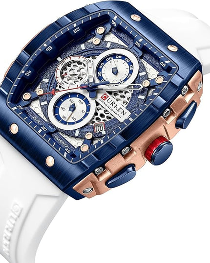 PASOY Luxury Chronograph Watches for Mens Rubber Strap Black Waterproof Date Analog Quartz Watch