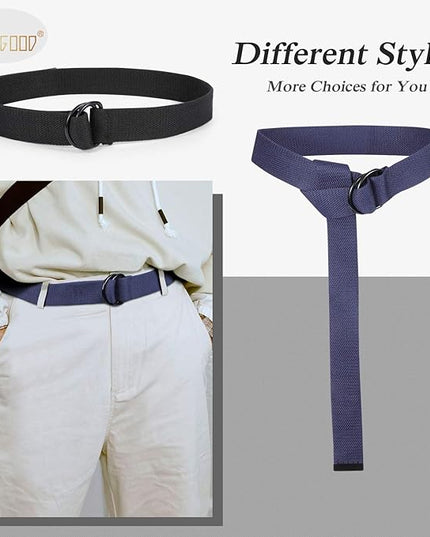 JASGOOD Men Canvas Belt Web Fabric Casual Belt with Black Double D-ring 1 1/2" Wide Set of 2