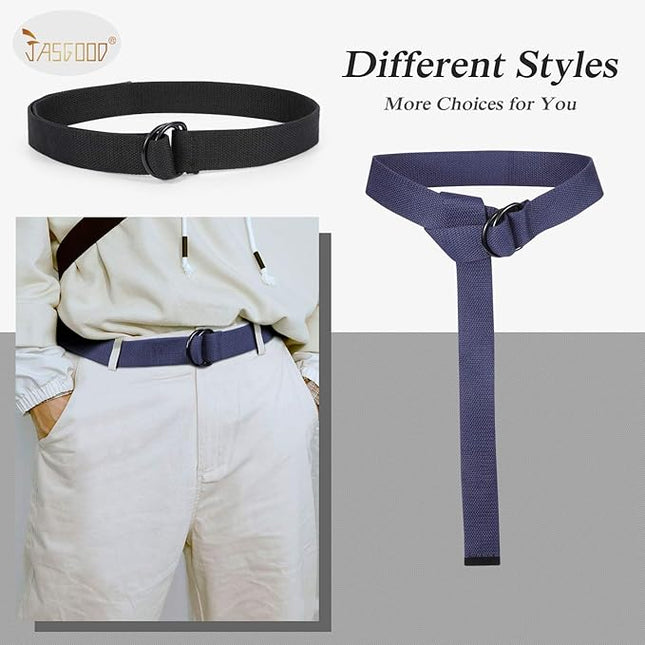JASGOOD Men Canvas Belt Web Fabric Casual Belt with Black Double D-ring 1 1/2" Wide Set of 2