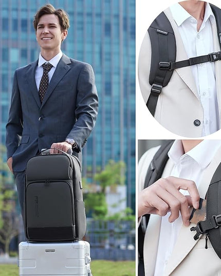 FENRUIEN 17 Inch Travel Backpack Gray, Expandable Water Resistant Computer Backpack with USB Port, Laptop Bag for Business/College/Work
