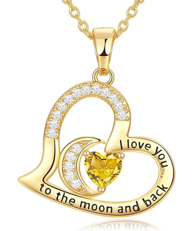 Anniversary Necklace for Women Birthstone Jewelry for Wife Gifts for Her Wife Birthday Gift Ideas Anniversary for Girlfriend I love you to the moon and back Necklaces Filled 925 Sterling Sliver