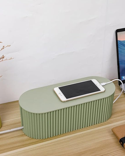 FABROK Cable Management Box with 10 Cable Ties, Cable Organizer Box for Power Strips, Surge Protectors, Chargers, Adapters, TV Computer Wires Cable Hider Organizer Box for Home/Office (Large/Green)