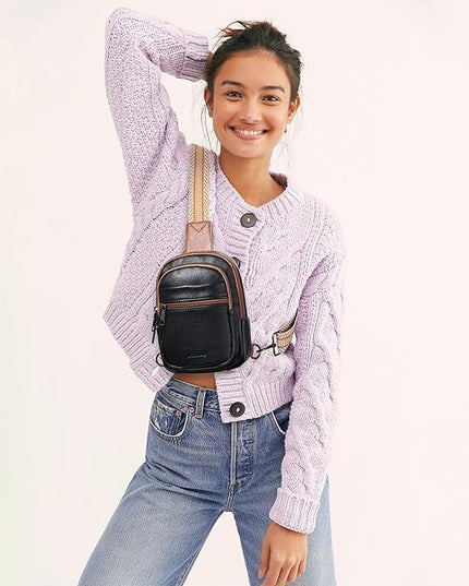 Sling Bag For Women Faux Leather Small Casual Daypack Backpack Fanny Pack Crossbody Chest Bags Purse