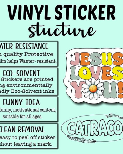 (3Pcs) Jesus Loves You Sticker, Christian Sticker Gifts Decorate Books, Laptops, Water Bottles Kindles Stickers, Phones Tumbler Waterproof Vinyl 3" Inch