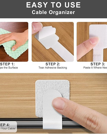 100-Pack Reusable Self-Adhesive Cable Ties cable management Adjustable Hook & Loop Straps for Organizing Data Cables, Wires, Headphones Under-Table Cord Management for Home, Office