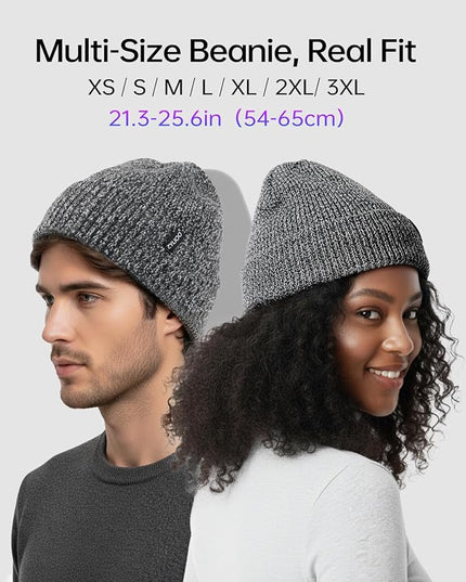 Zylioo Plus Size Fleece Lined Beanie Hat,2XL/XL/L/M/S Thermal Knitted Hat,Winter Warm Lined Snow Hats for Women Men