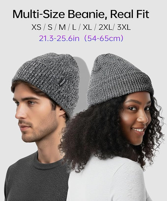 Zylioo Plus Size Fleece Lined Beanie Hat,2XL/XL/L/M/S Thermal Knitted Hat,Winter Warm Lined Snow Hats for Women Men