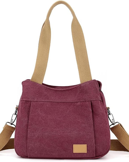 Sunshinejing Women's Canvas Purse Small Shoulder Tote Work Crossbody Bag Multi-pocket Handbag