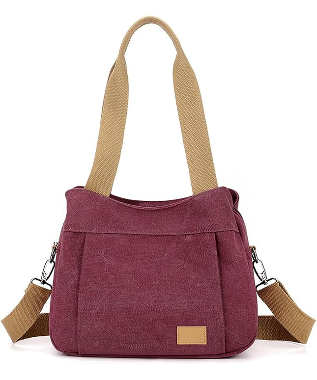 Sunshinejing Women's Canvas Purse Small Shoulder Tote Work Crossbody Bag Multi-pocket Handbag