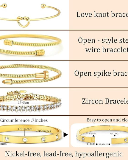 18 K Gold Plated Love Bangle Bracelet Stack Cuff Jewelry for Women Jewelry Set for Women Gift with Box