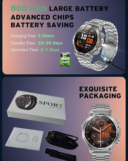 Fitness Smart Watch for Men Women, Bluetooth Calling & 1.8" AMOLED, SpO2/Heart Rate/Sleep Tracker, 100+ Workout Modes, IP67 Waterproof, 7+Day Battery, iPhone Android Compatible (Silver)