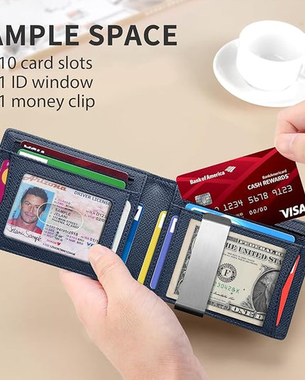 RUNBOX Slim Money Clip Wallets for Men RFID Blocking 11 Card Holder Minimalist Small Leather Bifold Men's Front Pocket Wallet Gift Box