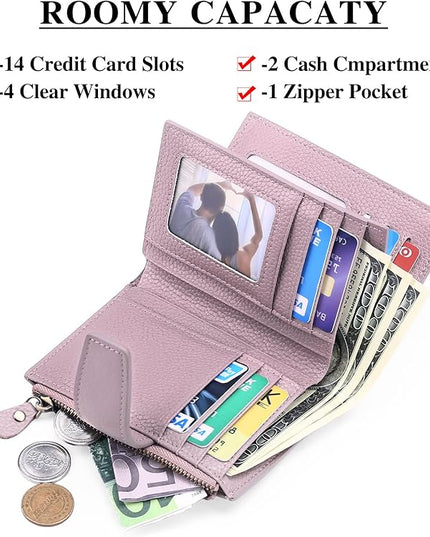 FALAN MULE Small Wallet for Women Leather Bifold Compact RFID Blocking Small Womens Wallet Purse