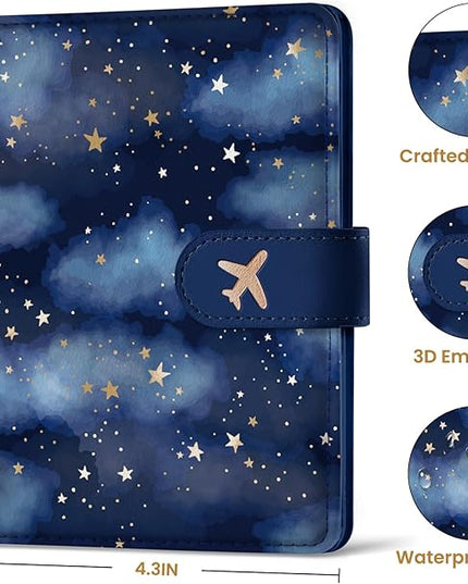 Passport Holder for Travel Essentials, RFID Blocking Leather Cover Wallet with Magnetic Closure, Aesthetic & Cute Passport Book Case for Women and Men - Star