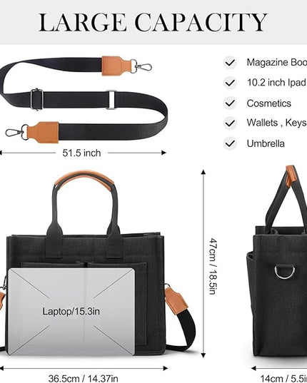 Mossio Large Canvas Tote Bag for Women with Pockets - Laptop Crossbody Work Tote Bag Everyday Bag Shoulder Purse Handbag