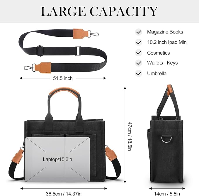Mossio Large Canvas Tote Bag for Women with Pockets - Laptop Crossbody Work Tote Bag Everyday Bag Shoulder Purse Handbag