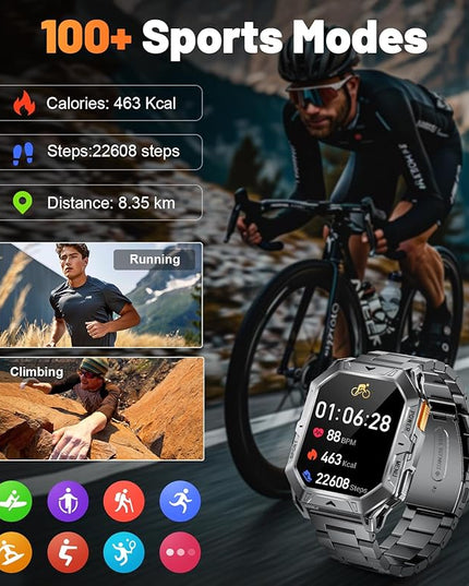 LIGE Military Smart Watches for Men(Answer/Make Calls),100-Day Battery Life,2.13" AMOLED Outdoor Sports Smartwatch with Compass,Heart Rate/Sleep Monitor Fitness Tracker for Android iOS,AI Voice