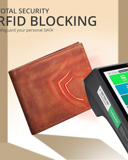 Oak Leathers Slim Leather Wallet for Men - RFID Blocking Slim Minimalist Front Pocket - Thin & Stylish with ID Window, Gift For Men (Vintage Tan)