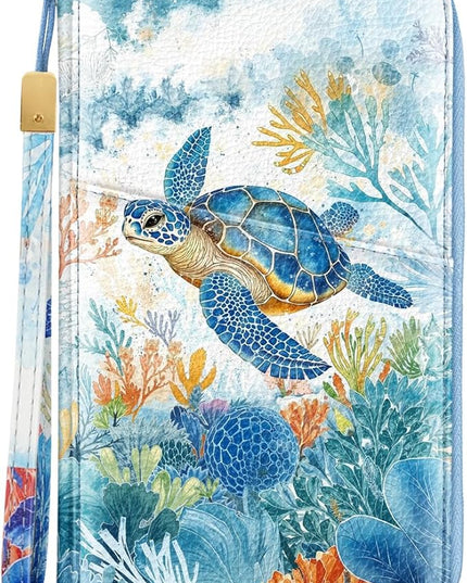 Family Passport Holder Wallet RFID Blocking Document Organizer PU Leather Mulit-purpose Travel Wallet Credit Cards Case for Women Men, Turtle