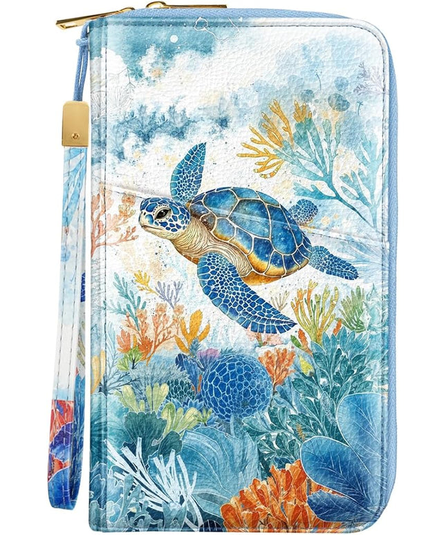 Family Passport Holder Wallet RFID Blocking Document Organizer PU Leather Mulit-purpose Travel Wallet Credit Cards Case for Women Men, Turtle