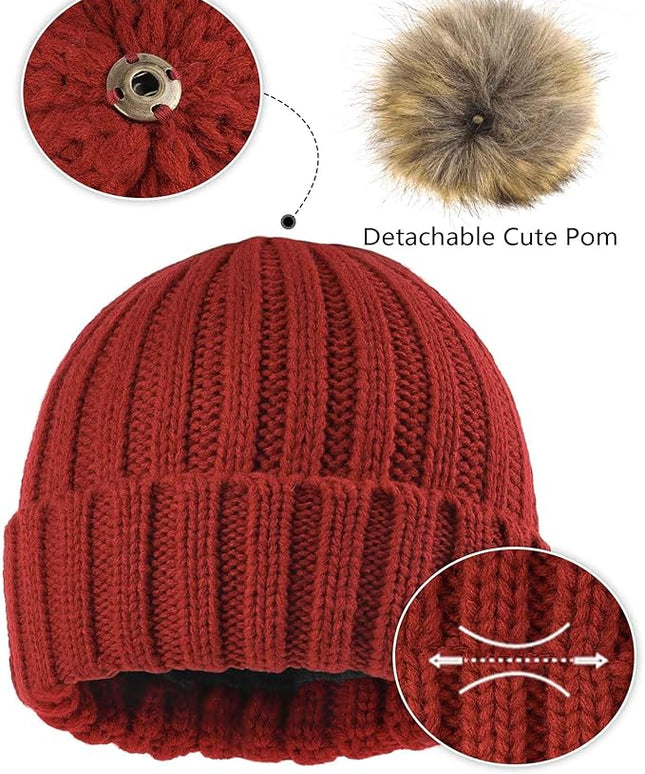 Zylioo Plus Size Fleece Lined Beanie Hat,2XL/XL/L/M/S Thermal Knitted Hat,Winter Warm Lined Snow Hats for Women Men