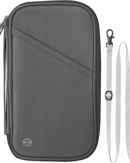 RFID Travel Passport Holder - Family Passport Wallet Holder, Lightweight Portable Travel Document Organizer Passport Card Cover with Zipper Pocket, Grey
