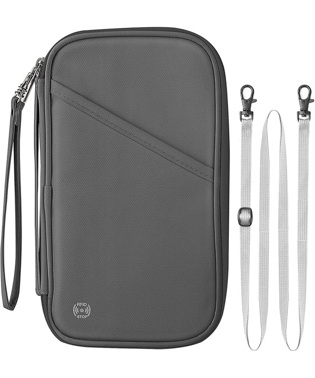 RFID Travel Passport Holder - Family Passport Wallet Holder, Lightweight Portable Travel Document Organizer Passport Card Cover with Zipper Pocket, Grey