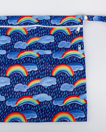 Medium Wet Dry Bag Baby Cloth Diaper Nappy Insert Bag Reusable Washable (Rainbow Rain)