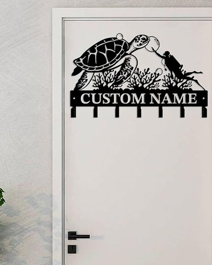 Casebrick Custom Sea Turtle Metal Wall Hooks,Key Holder-Personalized Iron Wall Decor for Keys, Coats & Home Organization (Black, Handmade,Decorative for Entryway, Beach,Bedroom,Office) (Style C)