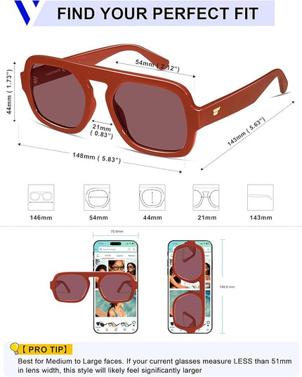 VANLINKER Oversized Retro Square Aviator Sunglasses for Women Men 70s Vintage Style Trendy Big Flat Top Sun Glasses VL9826