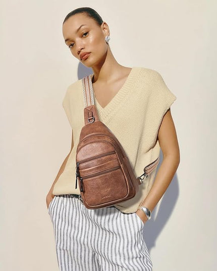 Sling Bag for Women Crossbody Bags Fanny Packs Over Shoulder Bag Sling Purse Backpack Vegan Leather Travel Brown