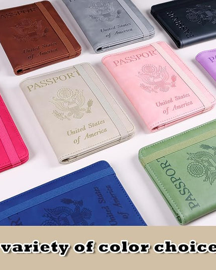 Melsbrinna Premium Leather Passport Holder Covers Case, Waterproof Rfid Blocking Travel Wallet Passport Holder with Pen Holder, Cute Passport Book for Women/Men