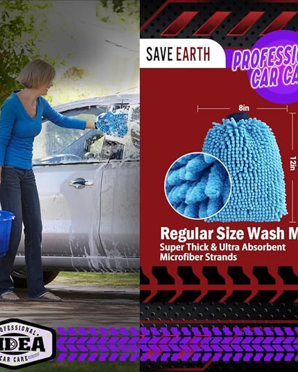 AIDEA Car Wash Mitt Microfiber 2PK, Scratch-Free& Lint-Free, Premium Chenille Microfiber Wash Mitt-Blue Extra Large Size (8''X12'')