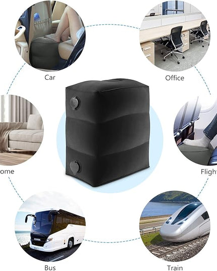 Maliton Inflatable Travel Foot Rest Pillow, Toddler Airplane Bed, Car Seat Foot Rest for Kids, Adjustable Height Leg Rest Pillow for Airplane, Home, Office(Black, 1 Pack)