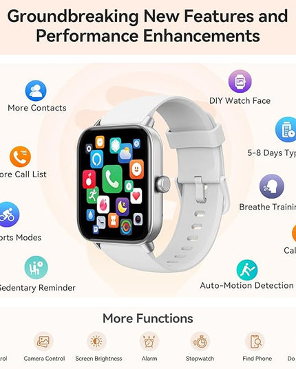 Gydom Smart Watches for Women Men [Alexa Built-in, 1.8"] Smartwatch with Heart Rate/SpO2/Sleep/Stress, 101+ Sports Modes, IP68 Waterproof, Pedometer Fitness Tracker for iOS Android Phones, White