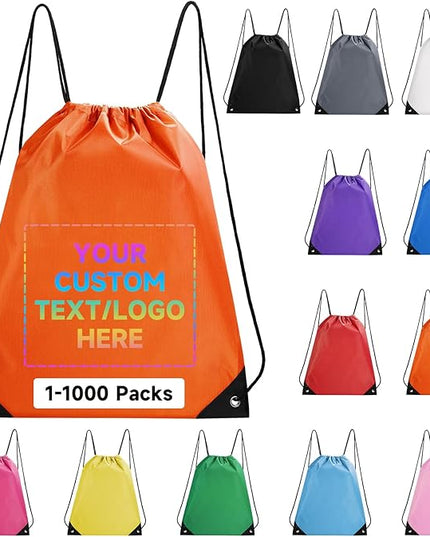 Custom Drawstring Backpacks With Your Logo, 50 Pack Personalized Text Drawstring Bags String Bag Bulk, Great for Travelling, Gym and for Everyday Use (Orange)