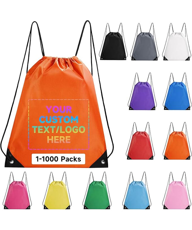 Custom Drawstring Backpacks With Your Logo, 50 Pack Personalized Text Drawstring Bags String Bag Bulk, Great for Travelling, Gym and for Everyday Use (Orange)