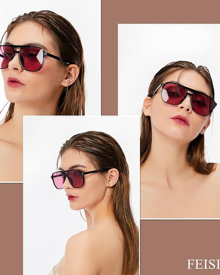 FEISEDY Retro Square Aviator Sunglasses Women Men 70s Vintage Trendy Plastic Frame Sun Glasses B2835